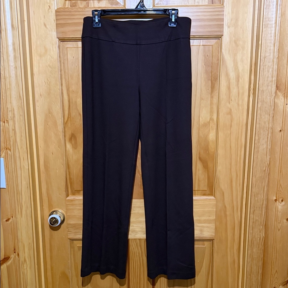 Zac & Rachel Women's Brown Flat Front Wide Leg Pull on Pants, Size Medium.
